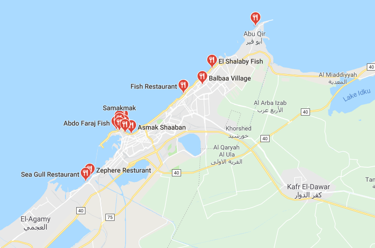 خريطة مطاعم السمك في الاسكندرية