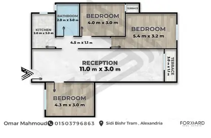 شقة - 3 غرف نوم - 1 حمام للبيع في شارع عبد السلام عارف - السرايا - سيدي بشر - حي اول المنتزة - الاسكندرية