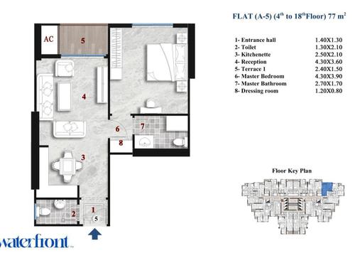 شقة - 1 غرفة نوم - 2 حمامات for للبيع in ووترفرونت - صوارى - كمبوندات الاسكندرية - الاسكندرية