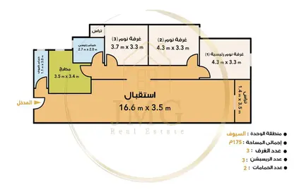 شقة - 3 غرف نوم - 2 حمامات للبيع في السيوف - حي اول المنتزة - الاسكندرية